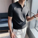 Aidase New Summer Striped Knitted Short-Sleeved Polo Shirt Men's Slim-Fit Casual Business Party Beach Travel T-shirt Sizes S-4XL aidase-shop