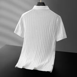 AIDASE  -  Stretchable Business Casual Striped Short-sleeve Polo Shirt  Men Asian Size Slim Fit High-quality T-shirt  Young Men Breathable. aidase-shop