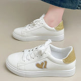 AIDASE  -  Women's Chic Heart White Sneakers Low Top Casual Sport Shoes Lightweight Trendy Footwear aidase-shop