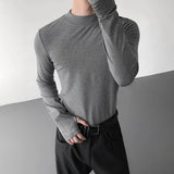 AIDASE  -  Men's Solid Color Half Turtleneck Long-Sleeved T-Shirt American Retro Fashion Trend High Street Slim Breathable Niche Men's Tops aidase-shop