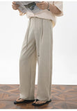 AIDASE  -  Mens Cropped Linen Blend Dress Pants Casual Drawstring High Waist Breathable Suit Trousers Japanese Clean Fit Straight Trousers aidase-shop