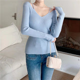 AIDASE  -  Women V-Neck Slim Fit Off Shoulder Pullovers Spring Autumn Hollow Out Backless Knit Sweater Top Slim Sexy Knitwear Top aidase-shop