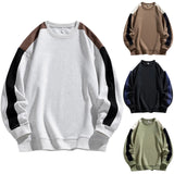 AIDASE  -  Men's Color Contrast Patchwork Casual Textured Crewneck Sweatshirt Mens Oversized Solid Sweatshirts aidase-shop