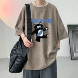 AIDASE  -  Summer Linen Cartoon Printed T-shirt Trend Street Loose Thin Section Short-sleeved Fashion Casual Men Women Tops Clothing aidase-shop