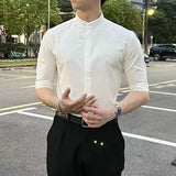 AIDASE  -  Plain Man Shirt Green Half Sleeve Shirts for Men Tops Fashion 2025 High Quality Luxury Vintage Sale Button Up Summer New in Silk aidase-shop