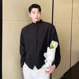 AIDASE  -  Men's Long Sleeved Shirts New Korean Fashion Solid Color Trend Double Pointed Hem Stand Collar Male Clothing Spring aidase-shop