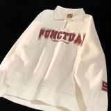 Aidase Polo Shirts Men's Half Zipper Sweater Women's Autumn New Turndown Collar Retro Loose Oversize Long-sleeved Letter Print Top Tees aidase-shop