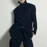 AIDASE  -  New Chinese Style Suit Men's Niche Design Traditional Button Stand Collar Jacket Black Straight Wide Shoulder Coats Ruffian Cool aidase-shop