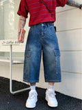 AIDASE  -  Men Retro American Style Washed Denim 3/4 Pants Loose Multi-Pocket Wide Leg Thin Casual Streetwear Summer Fashion Short Jeans aidase-shop