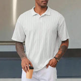 AIDASE  -  Retro Loose Texture Knitted Polo Shirt Men's Summer Retro Lapel T-shirt Breathable Old Money Short Sleeves aidase-shop
