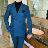 167.06 Aidase Fashion Men Suit Tailor-Made 2 Pieces Denim Blazer Pants Double Breasted Work Wear Formal Business Causal Daily Party Tailored aidase-shop