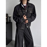 AIDASE  -  Loose Fit American Retro Design Denim Jacket with Pockets for Men Thickened Shoulder Line Spring Autumn Casual Outerwear aidase-shop