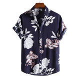 AIDASE  -  Roll-Up Sleeves Men'S Shirt With Pocket Casual Men'S Loose Lapel Print Color Contrast Ethnic Short Sleeve Roupas Masculinas aidase-shop