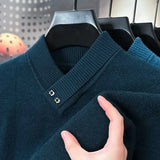 Aidase Men's Woolen Sweater V-neck Pullover Thickened  Solid Color Business Casual Sweater Winter Knitted Bottoming aidase-shop