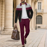 AIDASE  -  European American Autumn Men's New Color Block Cardigan Pocket Zipper Jacket Trouser Suit aidase-shop