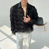 AIDASE  -  Men Wave Tassels Semi-transparent Loose Casual Long Sleeve Vintage Fashion Party Dress Shirts Blouses Stage Clothing Costume aidase-shop