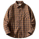 AIDASE  -  Men'S Loose Casual Fashion Retro Long Sleeved Plaid Shirt Roll-Up Sleeves Men'S Plaid Shirt roupas masculinas aidase-shop