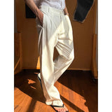 AIDASE  -  Spring Summer Men Pinstripe Pants High Waist Wide Leg Relaxed Fit Casual Office Trousers aidase-shop