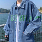 Aidase Trendy Letter Embroidered Workwear Denim Jacket Men 2024 New Fashion American Loose and Versatile Lapel Jacket Aesthetic Chic aidase-shop