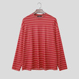 AIDASE  -  Men Striped T Shirt Crew Neck Long Sleeve Loose Korean Style Male Basic Tee Tops Streetwear Fashion Casual Men Clothing aidase-shop
