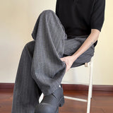 AIDASE  -  Daily Casual Loose Straight Bottoms Men Vintage Draped Lace-up Pleated Trouesrs For Mens Spring Fashionable Striped Pants aidase-shop