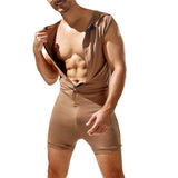 AIDASE  -  New Mens Sexy Front Button Hooded Jumpsuit Fitness Rompers Home Lounge One-piece Pajamas Male Vest Bodysuit Sleepwear Sportwear aidase-shop