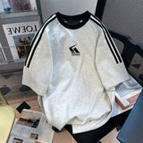 28.3Aidase 2024 Summer American Men and Women Fashion Letter Print Stripe Short sleeved Couple High end Design Loose Casual T-shirt Top aidase-shop