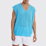 AIDASE  -  Summer Men Knit Sports Vest Sexy Hollow Out V-neck Sleeveless Tank Tops Casual Loose Mesh Knitted Waistcoat Tshirts Streetwear aidase-shop