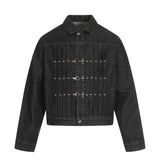 AIDASE  -  American Vintage New Fashion Men's Daily Solid Color Turn-down Collar Long Sleeve Denim Jackets Male Pleated Coats Clothes Tops