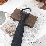AIDASE  -  8cm British Style Casual Brown Khaki Plaid Clip Ties For Men Adult Polyester Wool Solid Gray Necktie Business Free Knot Lazy Tie aidase-shop