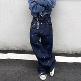 AIDASE  -  High Street Men's Jeans Washing Solid Color Metal Rivets Double Waistband Wide Leg Straight Loose Male Denim Pants 24K5919 aidase-shop