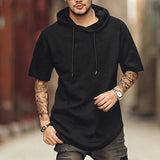 AIDASE  -  Men's Solid Color Short Sleeved Hoodie T-shirt Loose Hip-hop Curved Hem Side Zipper Casual T-shirt Men's Fashion aidase-shop