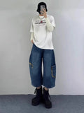 AIDASE  -  Retro Patchwork Wide Leg Jeans orts Men Women Summer New Sle Couple Workwear Denim Seven-Foot Pants Casual Straight Leg Pant aidase-shop