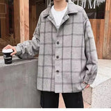 AIDASE  -  Checkered woolen coat men's autumn and winter thick jacket windbreaker Korean version trendy British medium long woolen coat aidase-shop
