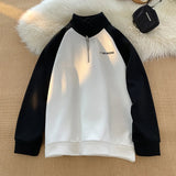 AIDASE  -  Korean Casual Fashion Street Hip Hop Sweatshirt Couple Model Splicing Sports Pullover College Style Printed Long Sleeve Tops aidase-shop