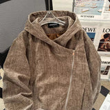 AIDASE  -  Men's Hooded Jacket Versatile Diagonal Zipper Design Trendy Simple Long Sleeve Male Coats 2025 Autumn New Menswear 21E7578 aidase-shop