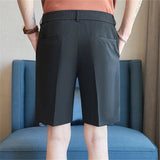AIDASE  -  Men's Elastic Waist Suit Shorts Summer Solid Drawstring Business Casual Knee Length Pants Male Korean Fashion Short Trousers aidase-shop