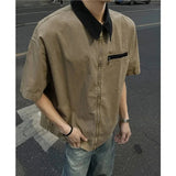 AIDASE  -  Heavyweight Japanese Style Zipper Workwear Short Sleeve Shirt Men Summer Loose Fit American Retro Detroit Jacket Casual Shirt aidase-shop