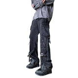 AIDASE  -  American Vibe Zipper Belted Men's Jeans High Street Cool Loose Workwear Wide Leg Pants Street Style Fashionable Cargo Trousers aidase-shop