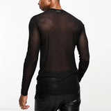 AIDASE  -  Spring New Men's Mesh T-shirts Sexy See Through Thin Tops Party Fashion Men Clothes O Neck Long Sleeve Transparent T Shirt aidase-shop