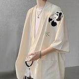 Aidase Mens Panda Embroidered Chinese Style Short Sleeve Cloak Genderless 2024 New Fashion Temperament Versatile Trend Jacket Unisex aidase-shop