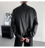 AIDASE  -  Spring New Trendy PU Leather Men's Shirt Long Sleeve Korean Fashion Casual Shoulder Pad Coat Loose aidase-shop