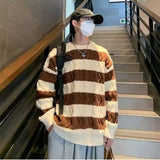 40.41Aidase American High Street Trendy Men and Women Personalized Striped Round Neck Knitted Sweater Couple Loose Retro Simple Casual Top aidase-shop