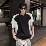 AIDASE  -  Short Sleeved Men's T-shirt American Style High Street Shoulder Pad Round Neck Contrast Color Spliced Design Tops 21E5861 aidase-shop