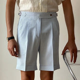 AIDASE  -  Mens Summer Breathable Seersucker Shorts Striped High Waist Pleated Casual Business Shorts with Adjustable Waist aidase-shop