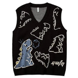 AIDASE  -  Retro Cartoon Graphic DesignJacquard V-neck Knit Sweater Vest Men Loose Harajuku Casual Sweater Vest Pullover Top Streetwear aidase-shop