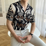 AIDASE  -  Men's Cuban Collar Printed Short Sleeved Shirt Loose Wrinkle Resistant 2025 Contrast Color Single Breast Male Tops aidase-shop