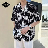 AIDASE  -  Ink Thin Ice Silk Short-sleeved Shirt for Men's Trendy Brand Design High-end and Relaxed aidase-shop