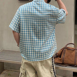 AIDASE  -  Vintage Y2K Style Plaid Shirts Men Streetwear Fashion Button-up Lapel Short Sleeve Shirt For Men's 2025 Summer New Casual Shirts aidase-shop