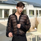 AIDASE  -  Male Long Sleeve Shirts Trend New Summer Fashionable Niche Hollow Design Single Breasted Sunscreen Solid Color Shirt aidase-shop